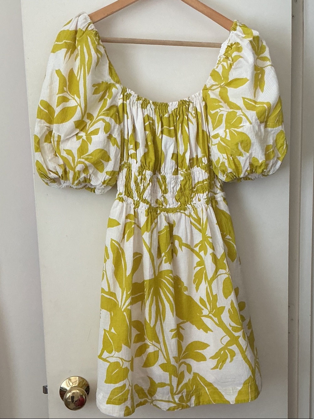 Yellow Floral Puff-Sleeve Mini Dress from MAEVE ANTROPOLOGIE.
